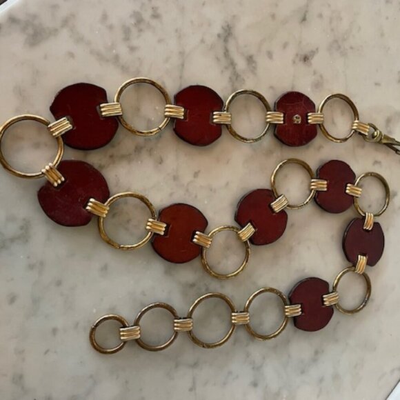 ETIENNE AIGNER Leather Gold Ring Signature Brown Vintage Belt 1515 - Picture 2 of 15